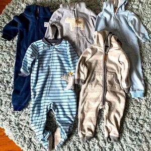 5 warm fleece winter boys coveralls/jumpsuits from Carter’s smoke free home 12mo
